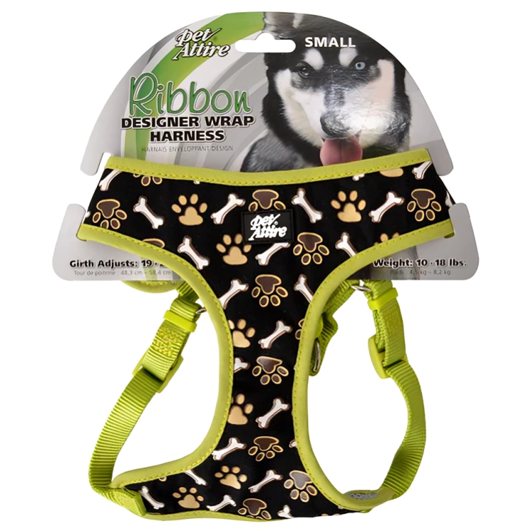 Coastal Pet Attire: Stylish Brown Nylon Leash or Harness with Paws and Bones Ribbon