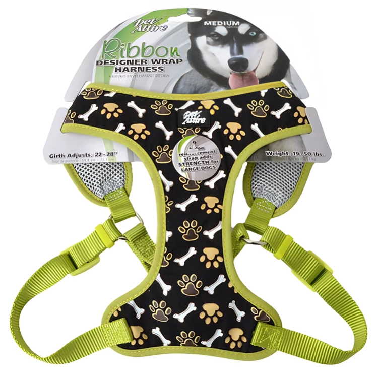 Coastal Pet Attire: Stylish Brown Nylon Leash or Harness with Paws and Bones Ribbon