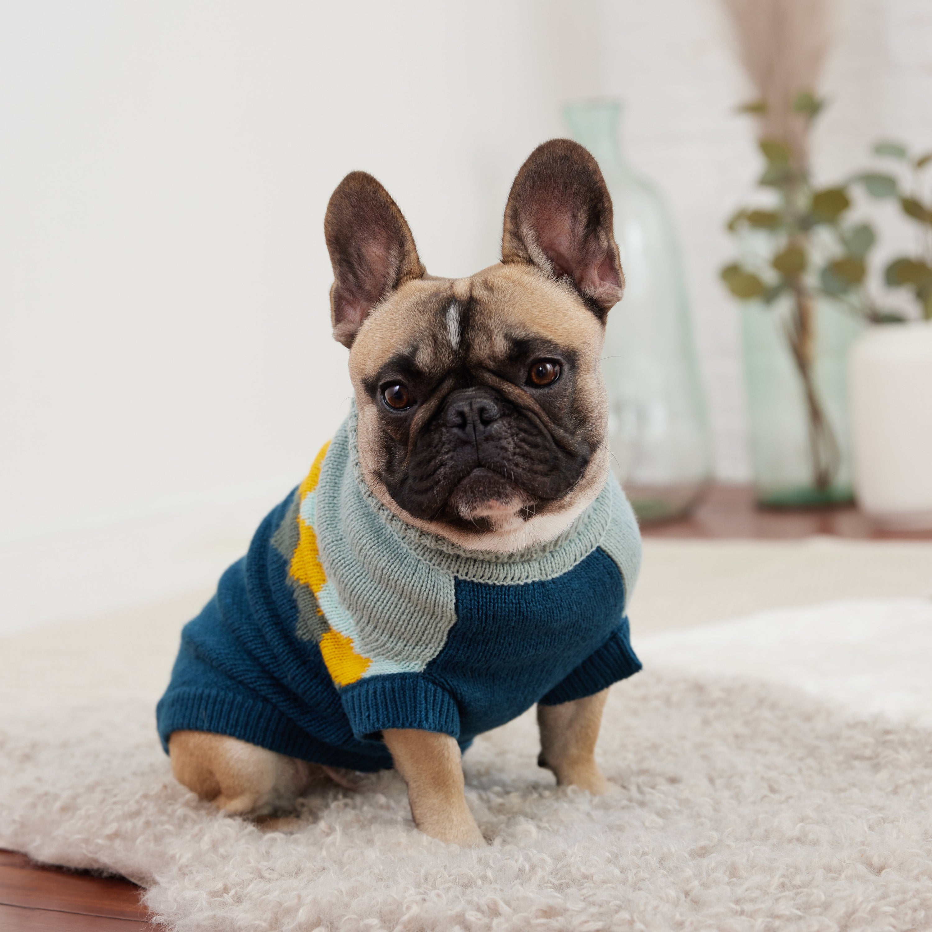 Cozy Fireside Teal Dog Sweater - Warm Knit Turtleneck for Pets