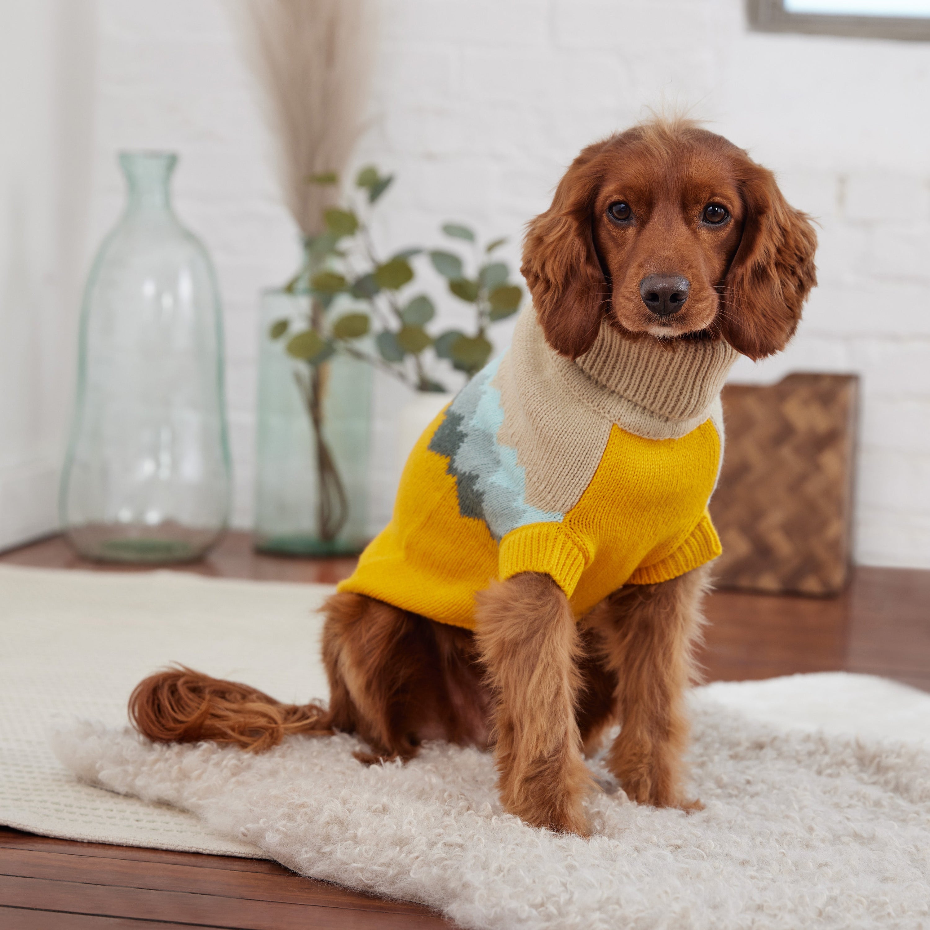 Cozy Fireside Yellow Dog Sweater - Warm Knit Turtleneck for Pets