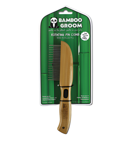 ALCOTT Bamboo Groom Shedding Comb - 31 Rounded Rotating Pins for Gentle Pet Grooming