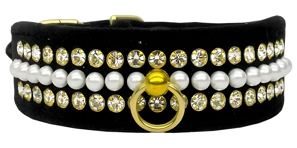 Velvet Mini Pearl & Crystal Dog Collar - Luxury Pet and Puppy Accessory