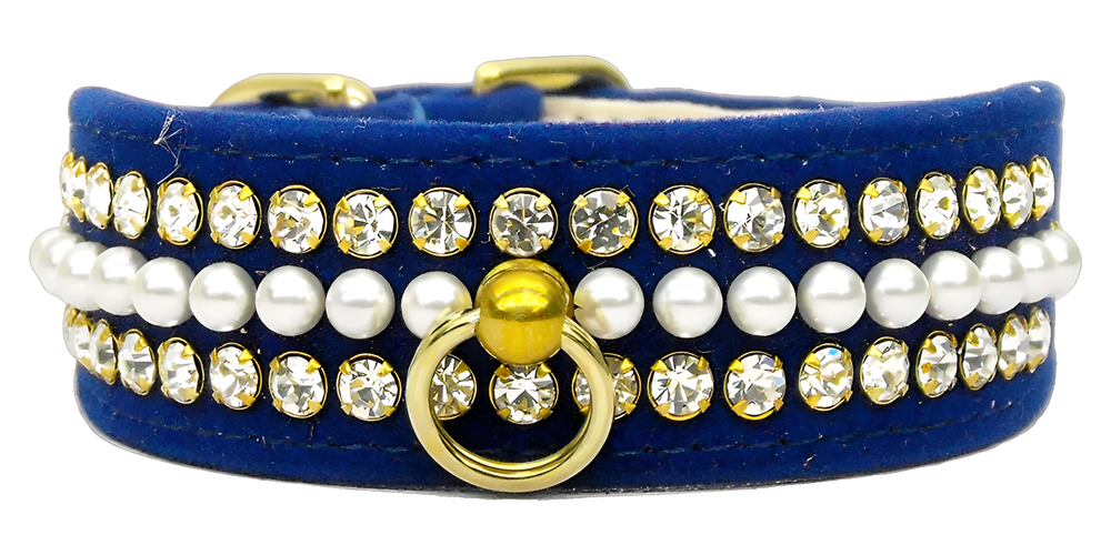 Velvet Mini Pearl & Crystal Dog Collar - Luxury Pet and Puppy Accessory