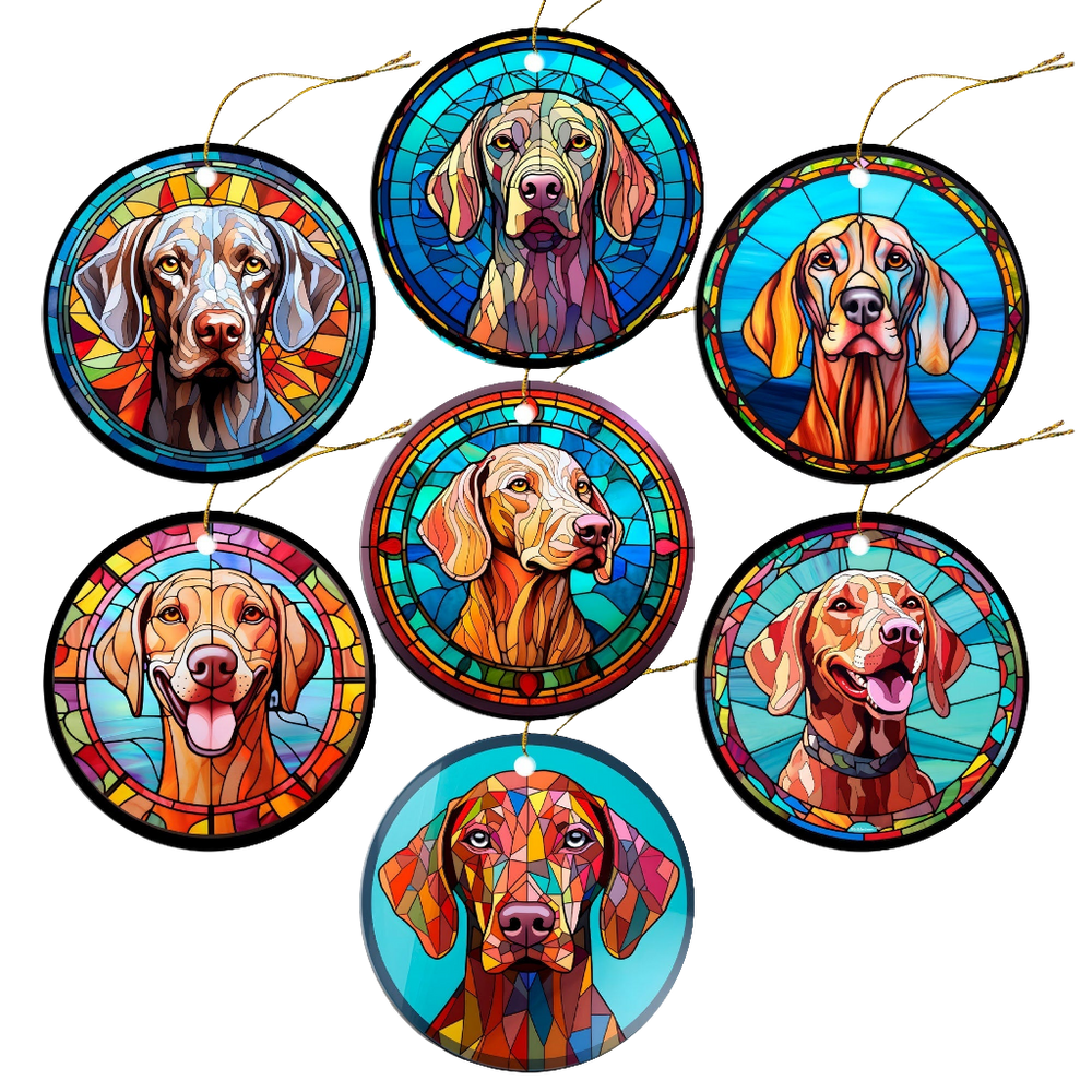 Elegant Weimaraner Christmas Ornament - Stained Glass Dog Breed Decor