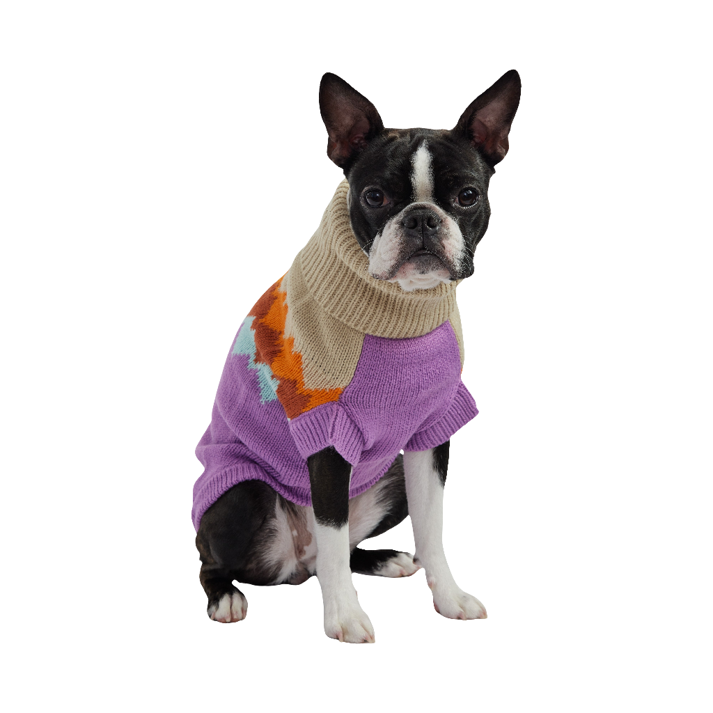 Cozy Fireside Purple Dog Sweater - Warm Knit Turtleneck for Pets