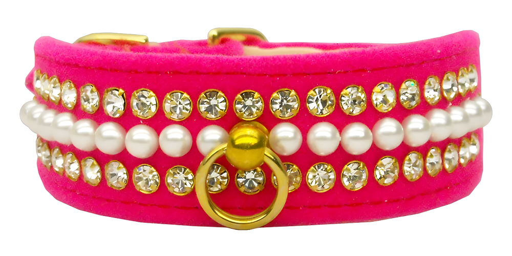 Velvet Mini Pearl & Crystal Dog Collar - Luxury Pet and Puppy Accessory