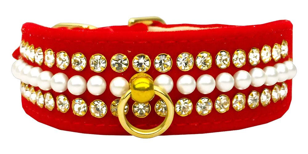 Velvet Mini Pearl & Crystal Dog Collar - Luxury Pet and Puppy Accessory