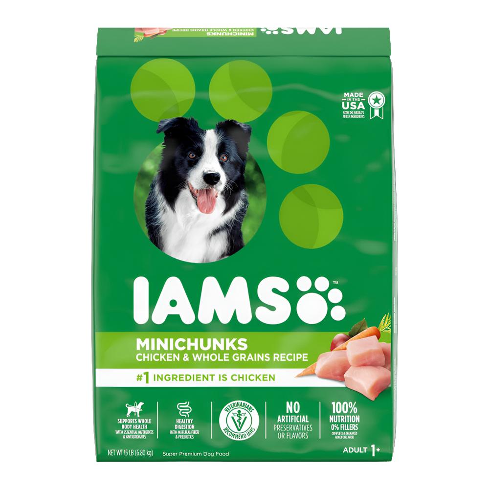 IAMS Minichunks Adult Dry Dog Food, Real Chicken, 15 lb - High Protein Small Kibble