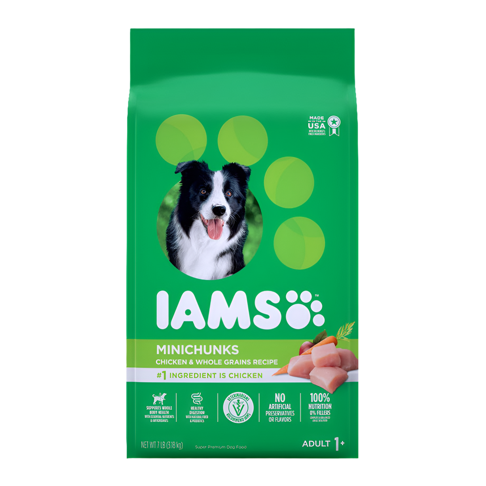 IAMS Minichunks Adult Dry Dog Food, Real Chicken, 7 lb - High Protein Small Kibble