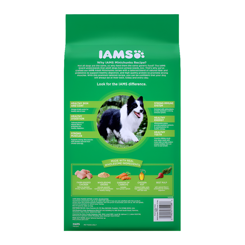 IAMS Minichunks Adult Dry Dog Food, Real Chicken, 7 lb - High Protein Small Kibble