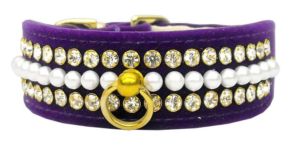 Velvet Mini Pearl & Crystal Dog Collar - Luxury Pet and Puppy Accessory