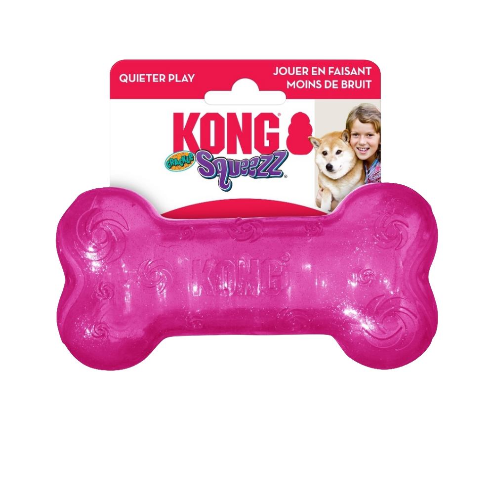 KONG Squeezz Crackle Bone Dog Toy - Durable, Fun & Engaging Play