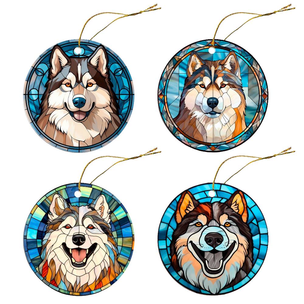 Alaskan Malamute Christmas Ornament – Stained Glass Style Dog Breed Decoration