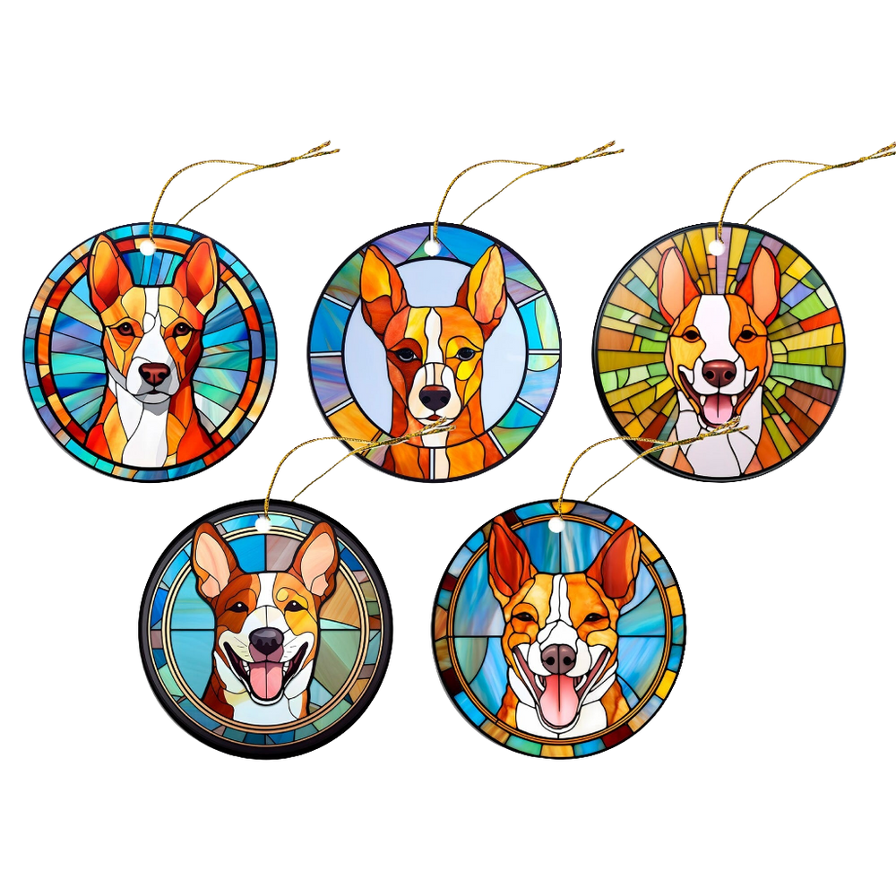 Stained Glass Basenji Christmas Ornament – Unique Dog Breed Holiday Decoration