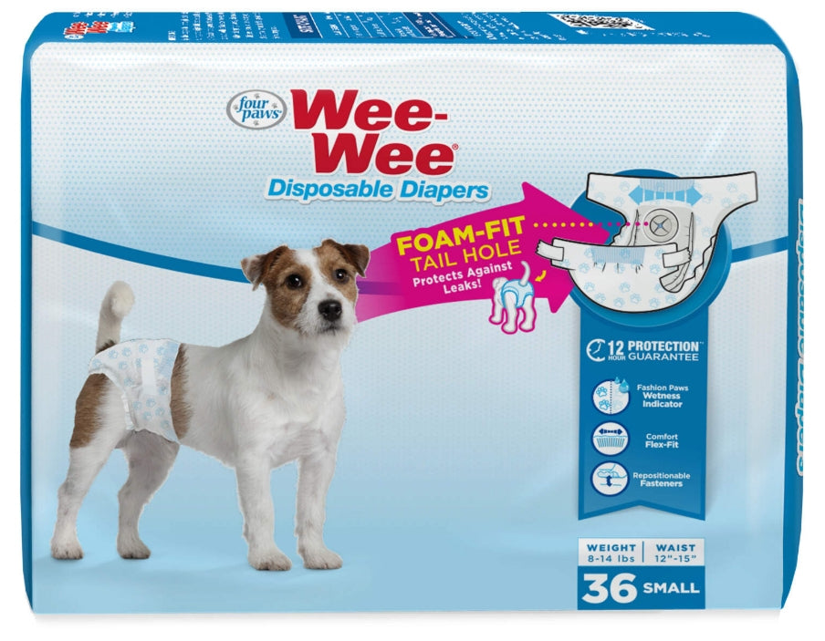 Small Disposable Dog Diapers - Four Paws Wee Wee, Leak-Proof Protection