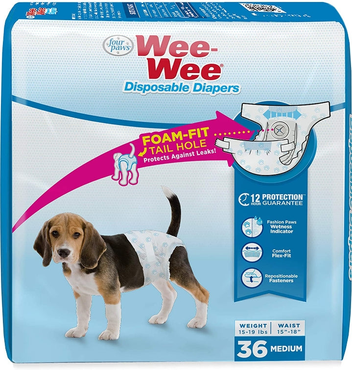 Medium Disposable Dog Diapers - Four Paws Wee Wee, Leak-Proof Protection