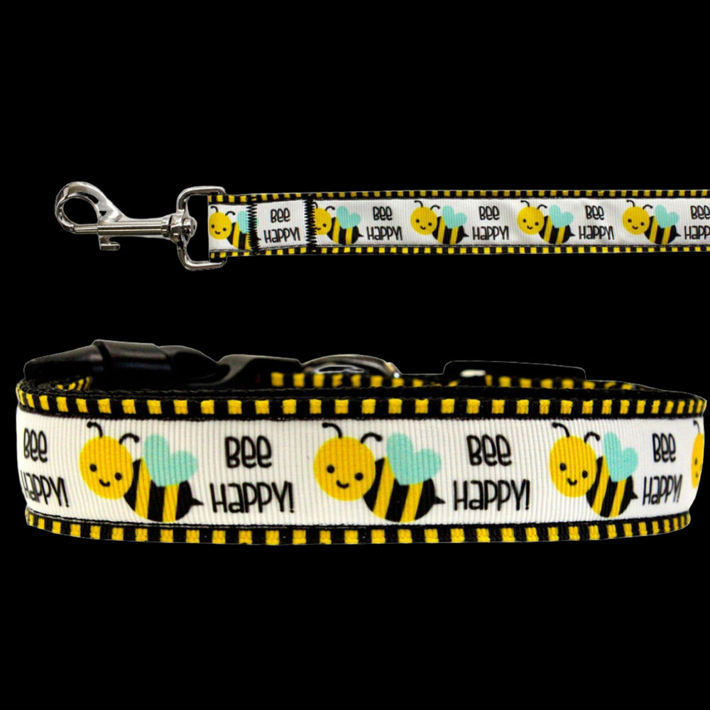 Bee Happy Dog & Cat Nylon Collar or Leash - Durable Pet Accessories