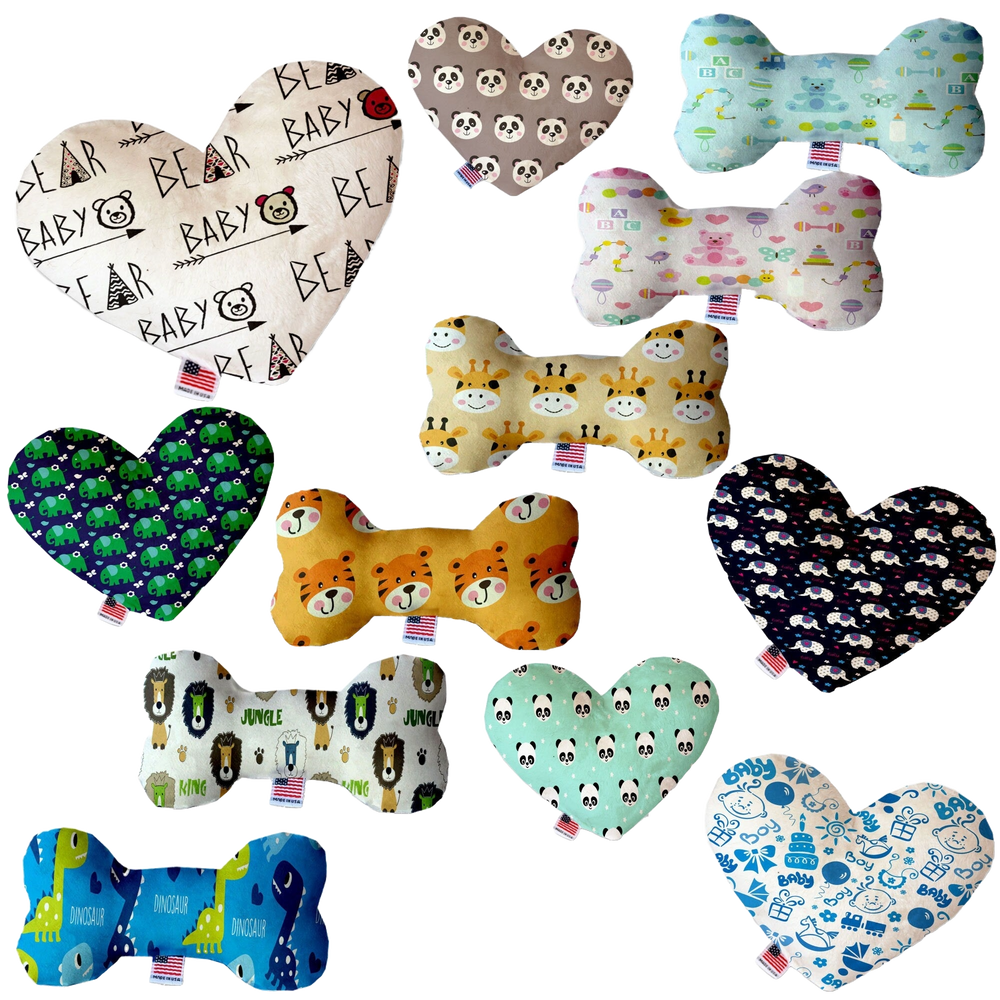 Oh Baby Group Pet and Dog Plush Toys - Heart and Bone Shapes, Multiple Sizes & 12 Pattern Options Available!