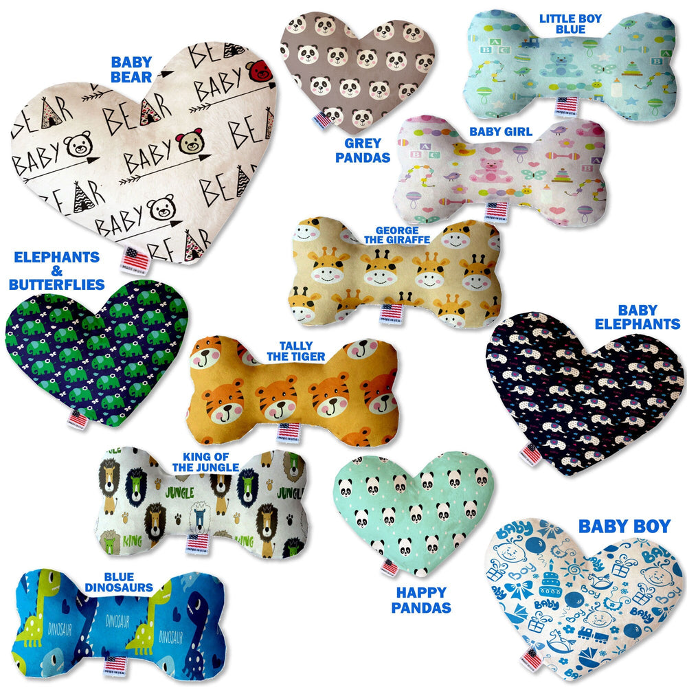 Oh Baby Group Pet and Dog Plush Toys - Heart and Bone Shapes, Multiple Sizes & 12 Pattern Options Available!