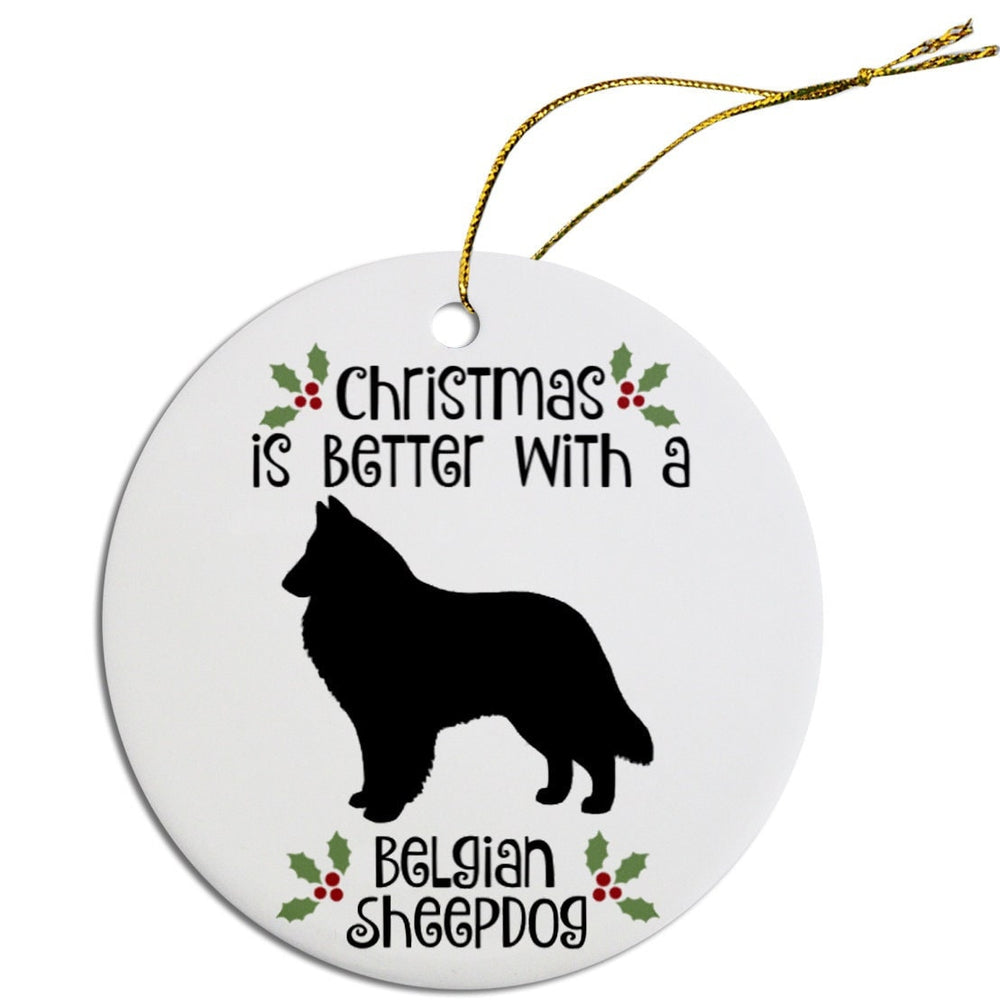 Belgian Sheepdog Christmas Ornament 🎄 | Dog Breed Round Ceramic Holiday Decor 🐾 | Perfect Gift for Belgian Sheepdog Lovers 💕