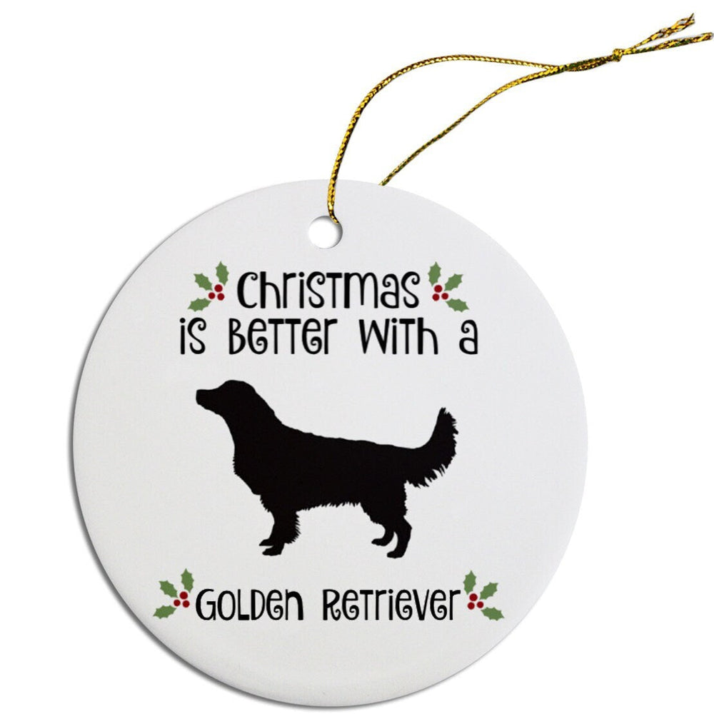 Dog Breed Specific Round Christmas Ornament, "Golden Retriever"