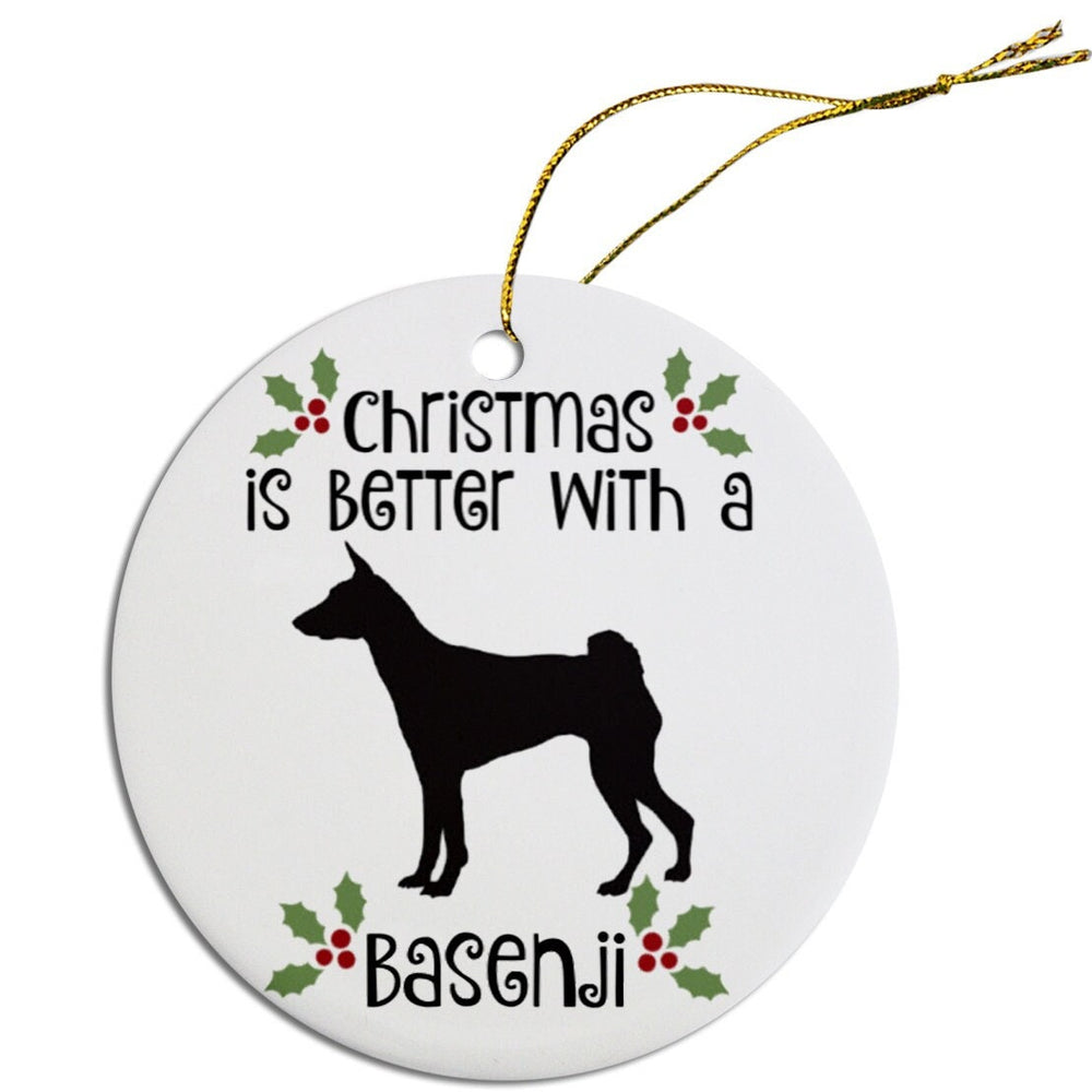 Basenji Christmas Ornament 🎄 | Dog Breed Round Ceramic Decor 🐾 | Perfect Holiday Gift for Basenji Lovers 💕