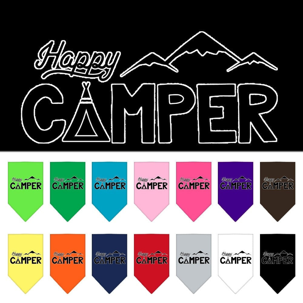 Pet & Dog Bandana - Screen Printed 'Happy Camper' Design - Stylish & Comfortable