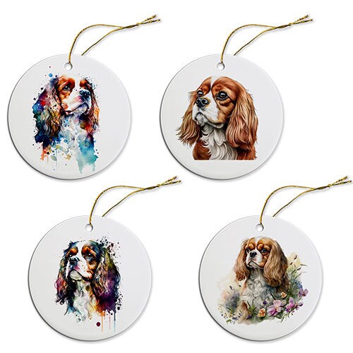 Dog Breed Specific Round Christmas Ornament, "Cavalier King Charles Spaniel"