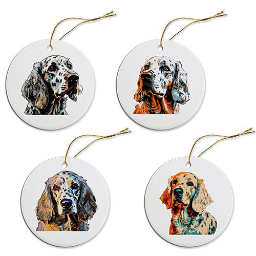 Dog Breed Specific Round Christmas Ornament, "English Setter"