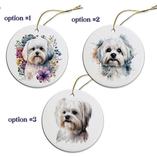 Dog Breed Specific Round Christmas Ornament, "Maltese"