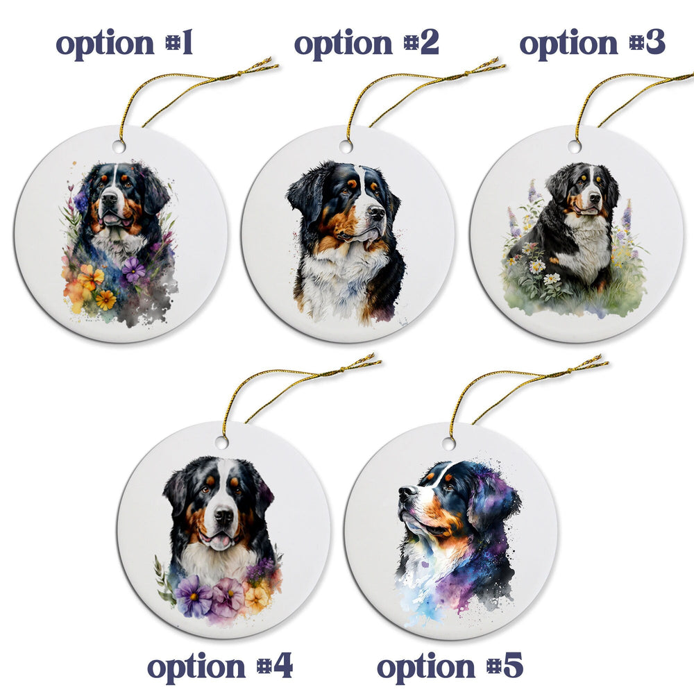 Dog Breed Specific Round Christmas Ornament, "Bernese Mountain Dog"