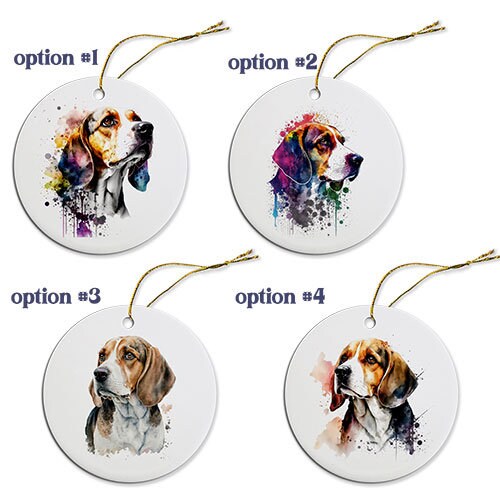 Dog Breed Specific Round Christmas Ornament, "Beagle"