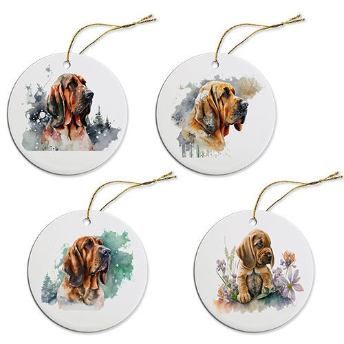 Dog Breed Specific Round Christmas Ornament, "Bloodhound"