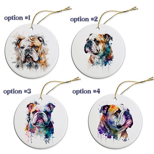 Dog Breed Specific Round Christmas Ornament, "Bulldog"