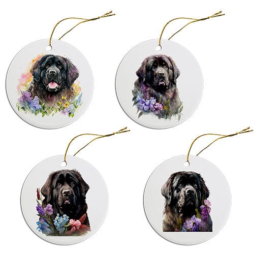 Dog Breed Specific Round Christmas Ornament, "Newfoundland"