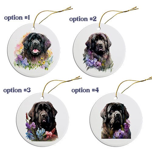 Dog Breed Specific Round Christmas Ornament, "Newfoundland"