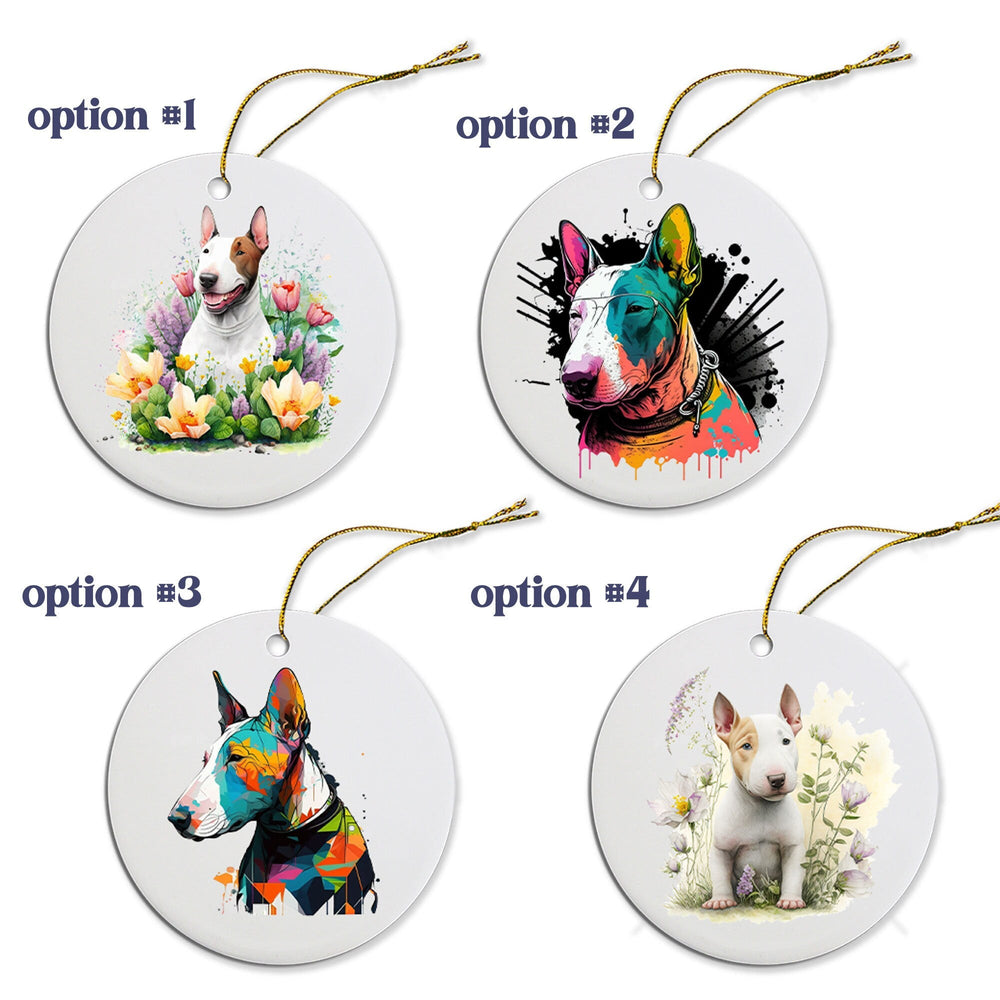 Dog Breed Specific Round Christmas Ornament, "Bull Terrier"