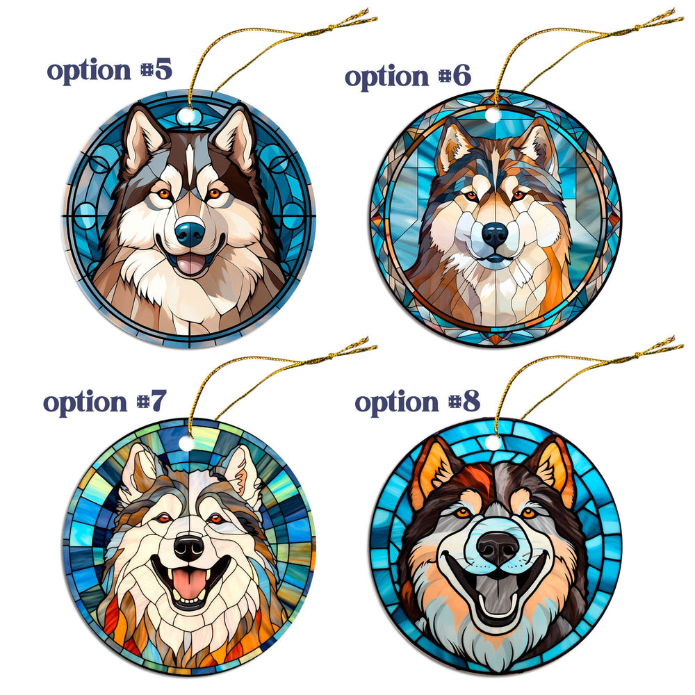 Alaskan Malamute Christmas Ornament – Stained Glass Style Dog Breed Decoration