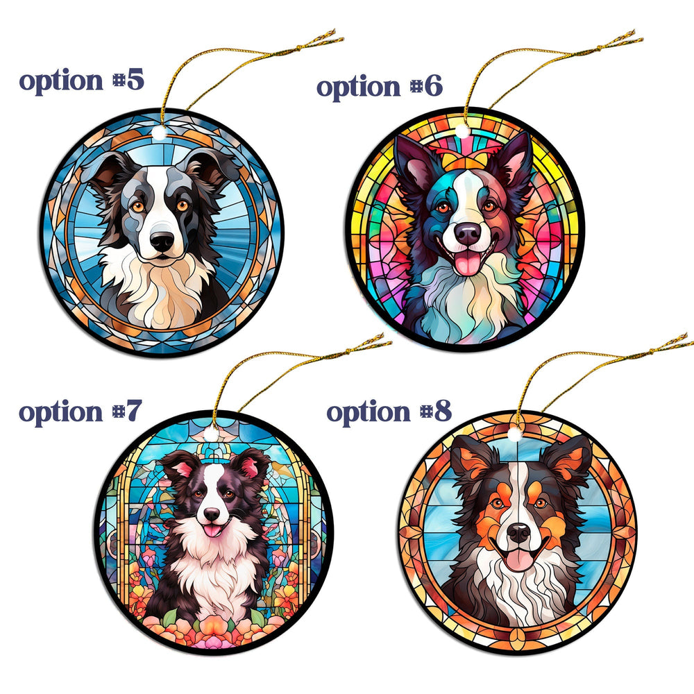 Dog Breed Christmas Ornament Stained Glass Style, "Border Collie"