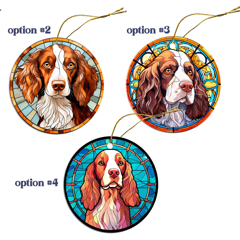 Dog Breed Christmas Ornament Stained Glass Style, "Brittany"