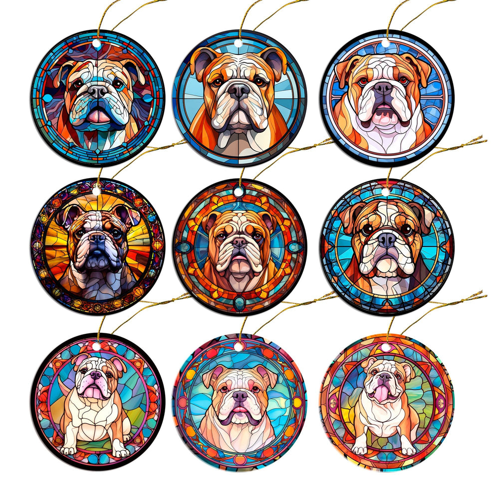 Dog Breed Christmas Ornament Stained Glass Style, "Bulldog"