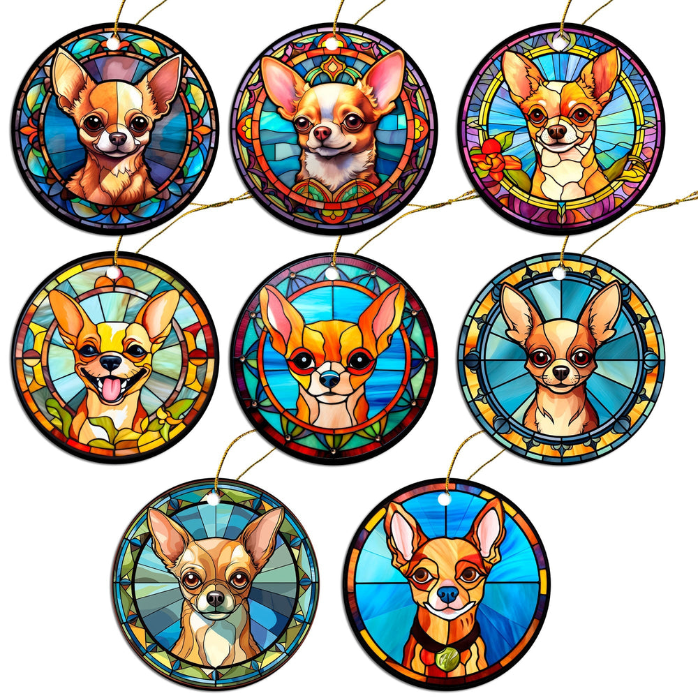 Dog Breed Christmas Ornament Stained Glass Style, "Chihuahua"