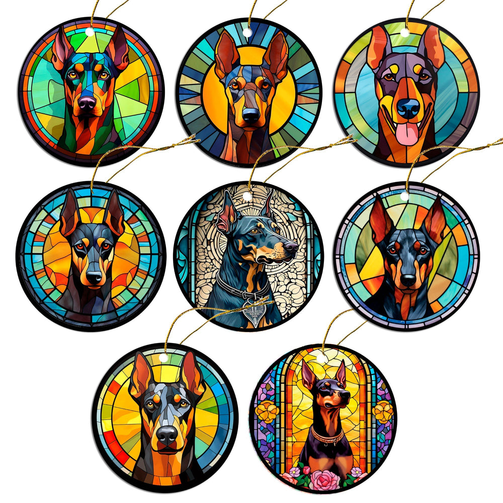 Dog Breed Christmas Ornament Stained Glass Style, "Doberman"