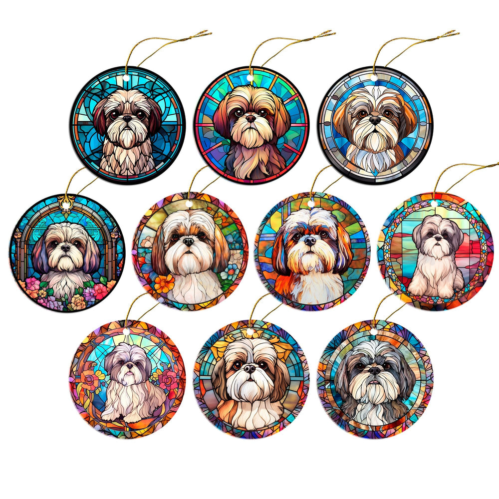 Shih Tzu Christmas Ornaments"Shih Tzu Christmas Ornament 🎄🐾 - Stained Glass Style Decor