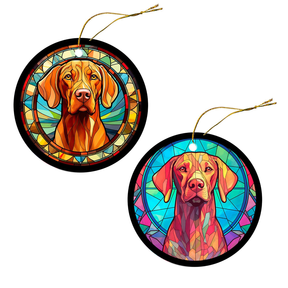 Dog Breed Christmas Ornament Stained Glass Style, "Vizsla"