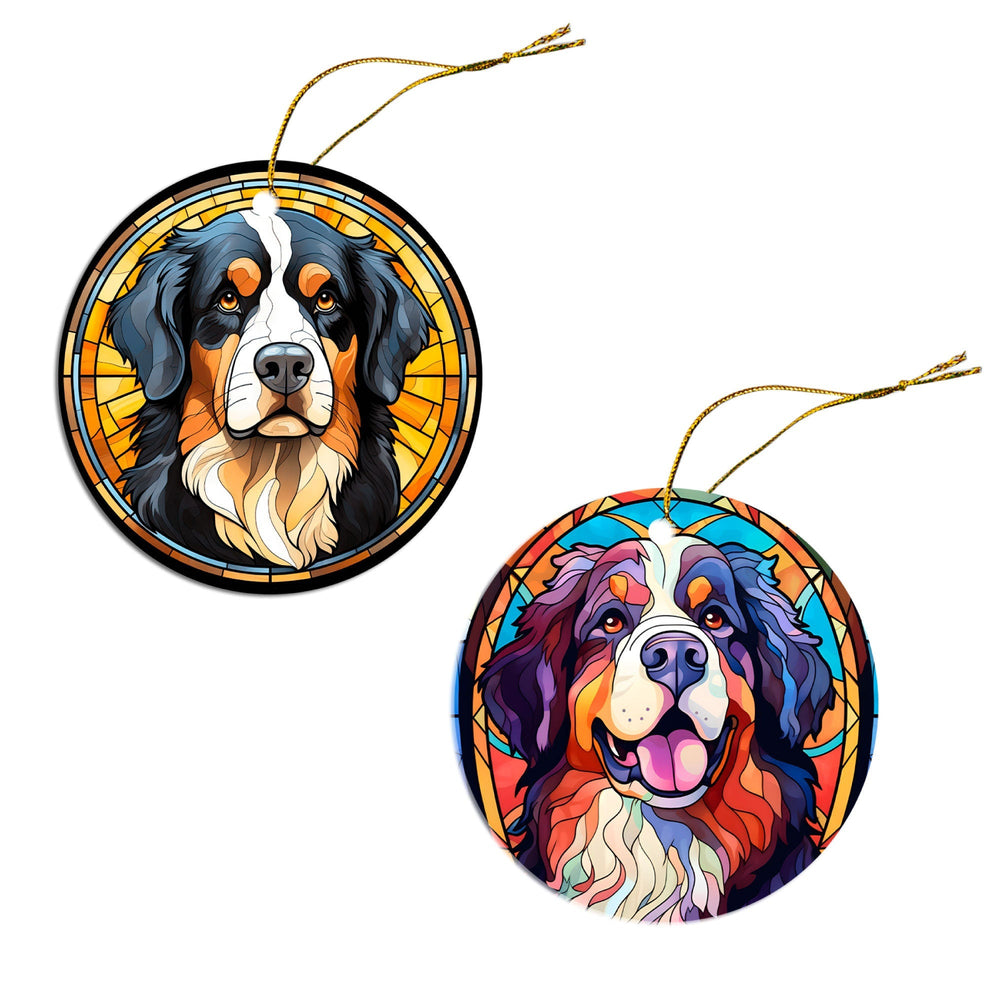 Dog Breed Christmas Ornament Stained Glass Style, "Bernese Mountain Dog"