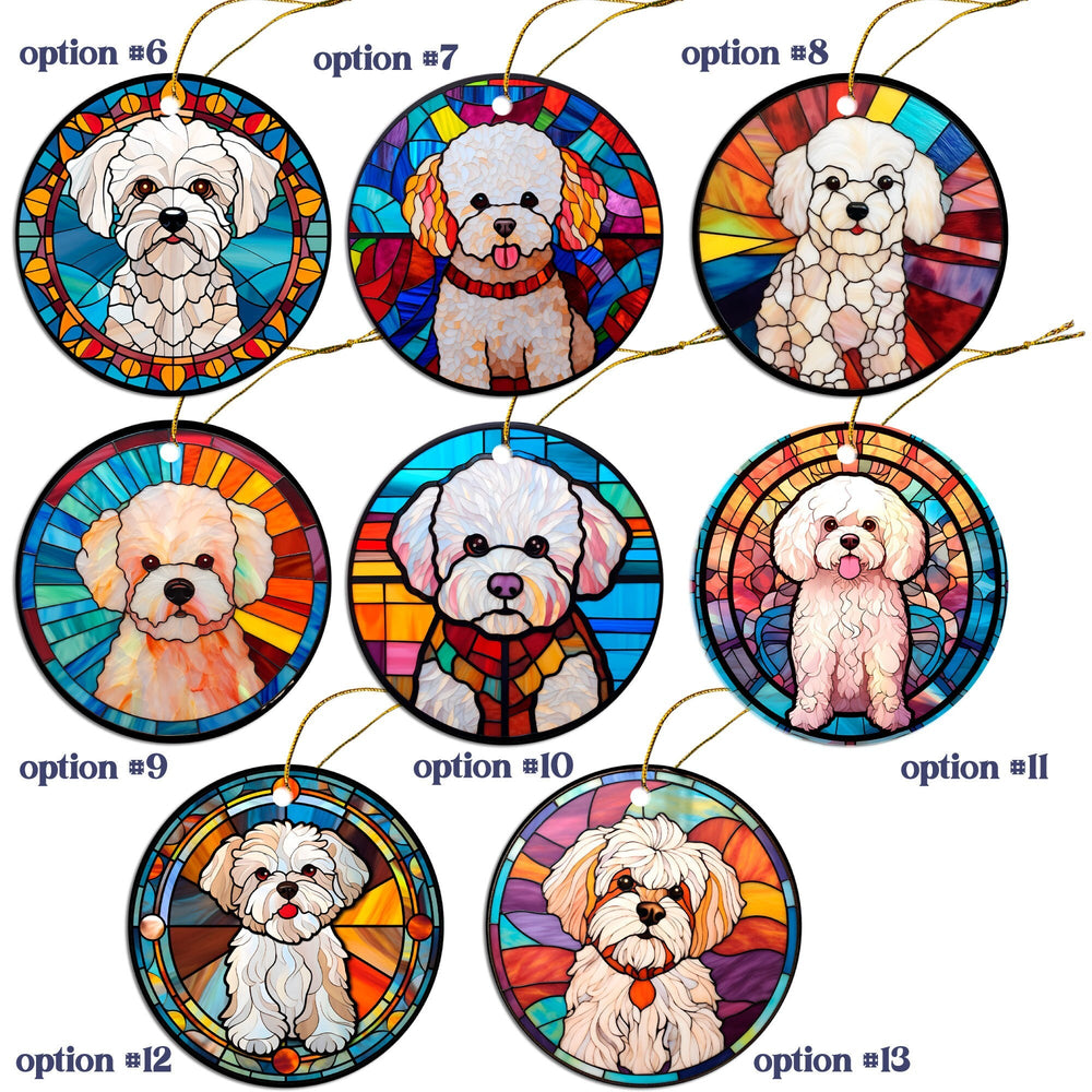 Dog Breed Christmas Ornament Stained Glass Style, "Bichon Frise"