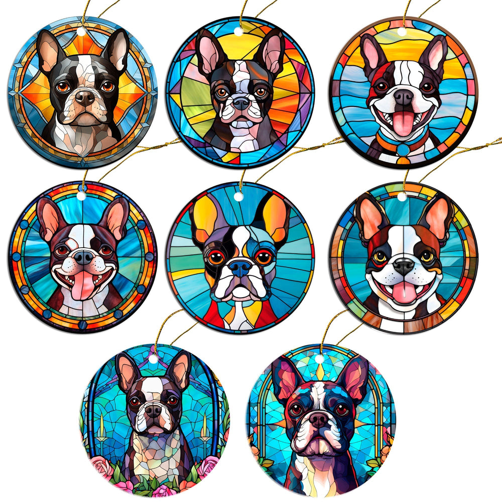 Boston Terrier Christmas Ornament - Stained Glass Style Holiday Decor