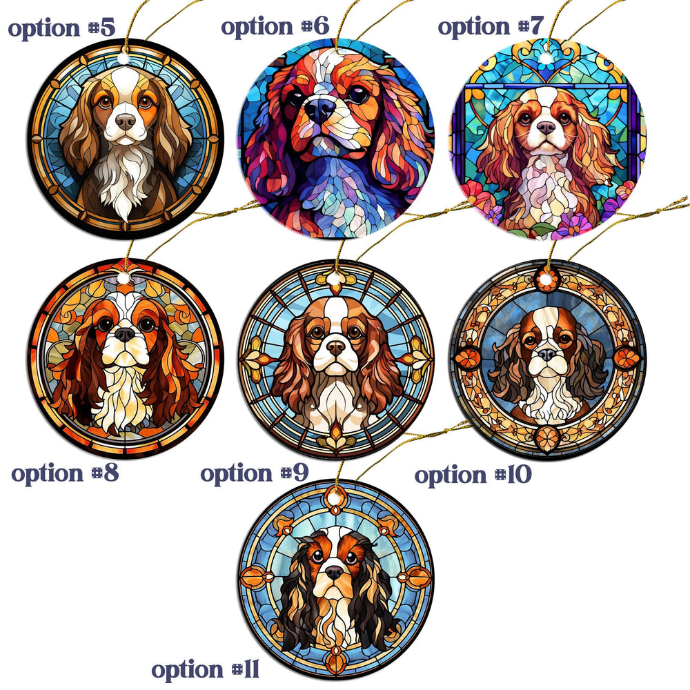 Dog Breed Christmas Ornament Stained Glass Style, "Cavalier King Charles Spaniel"