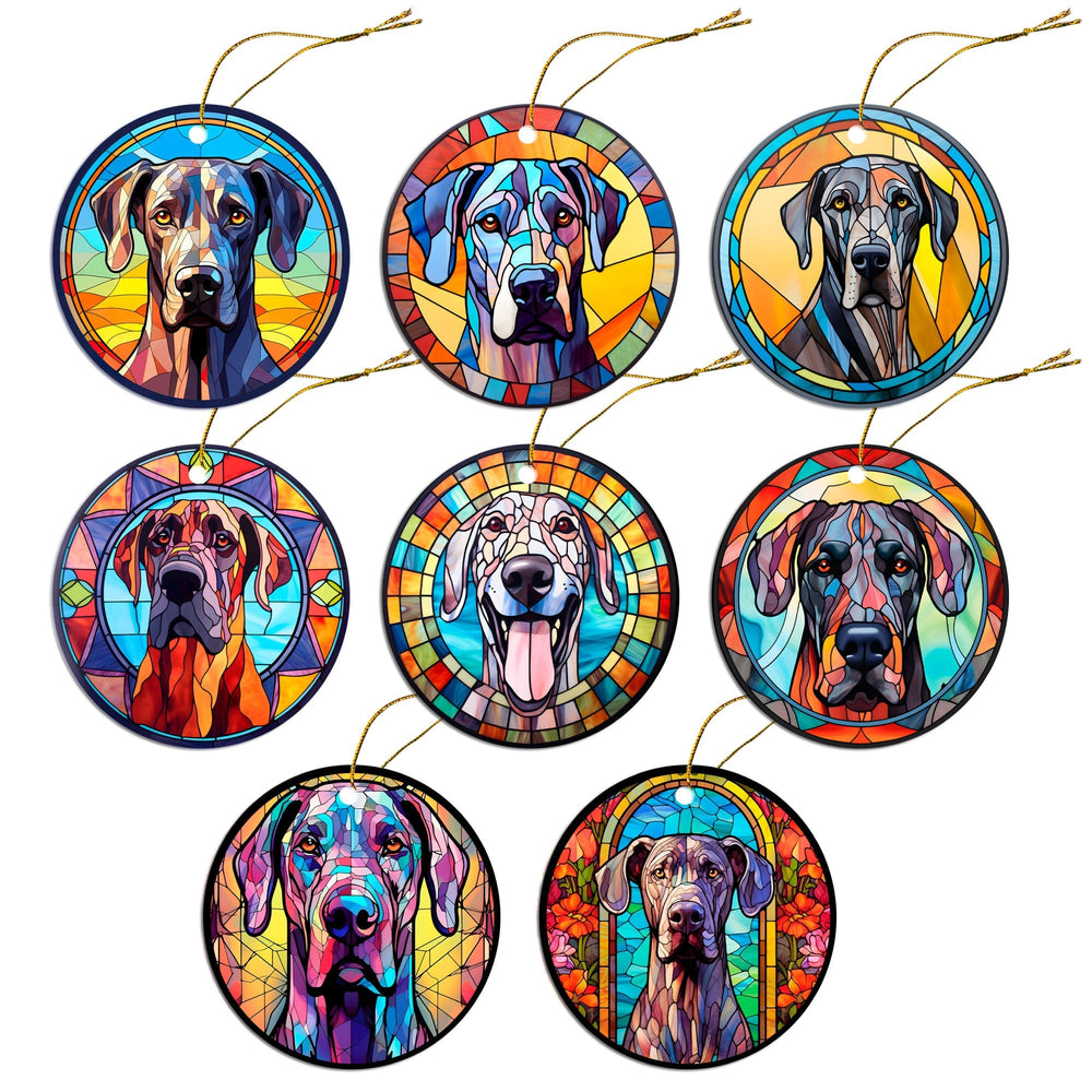 Dog Breed Christmas Ornament Stained Glass Style, "Great Dane"